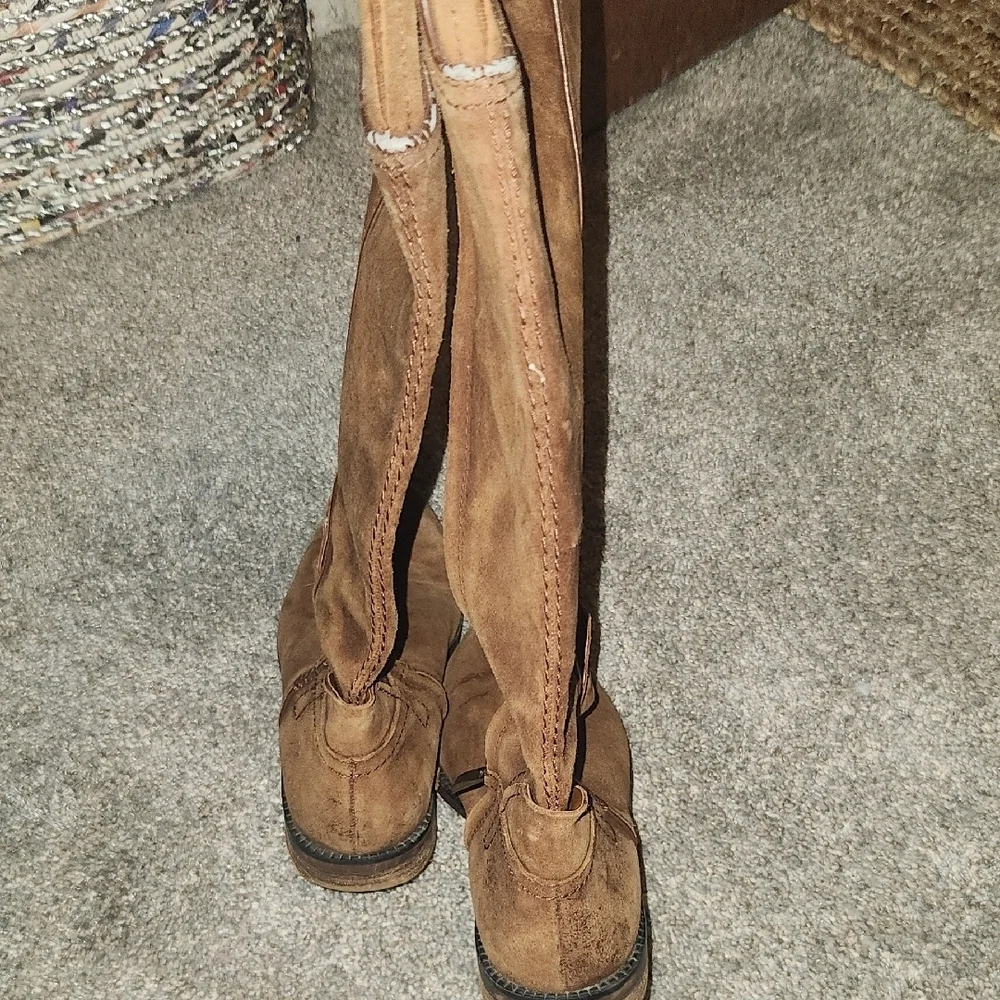 Stylish Tan Over the Knee Brown Leather Classic Riding Boots